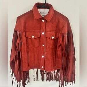 Juicy Couture Red Leather Fringe Jacket